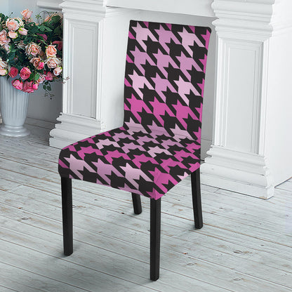 Pink Houndstooth Pattern Print Dining Chair Slipcover