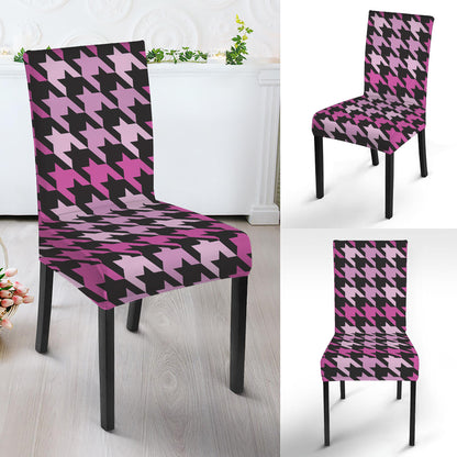 Pink Houndstooth Pattern Print Dining Chair Slipcover