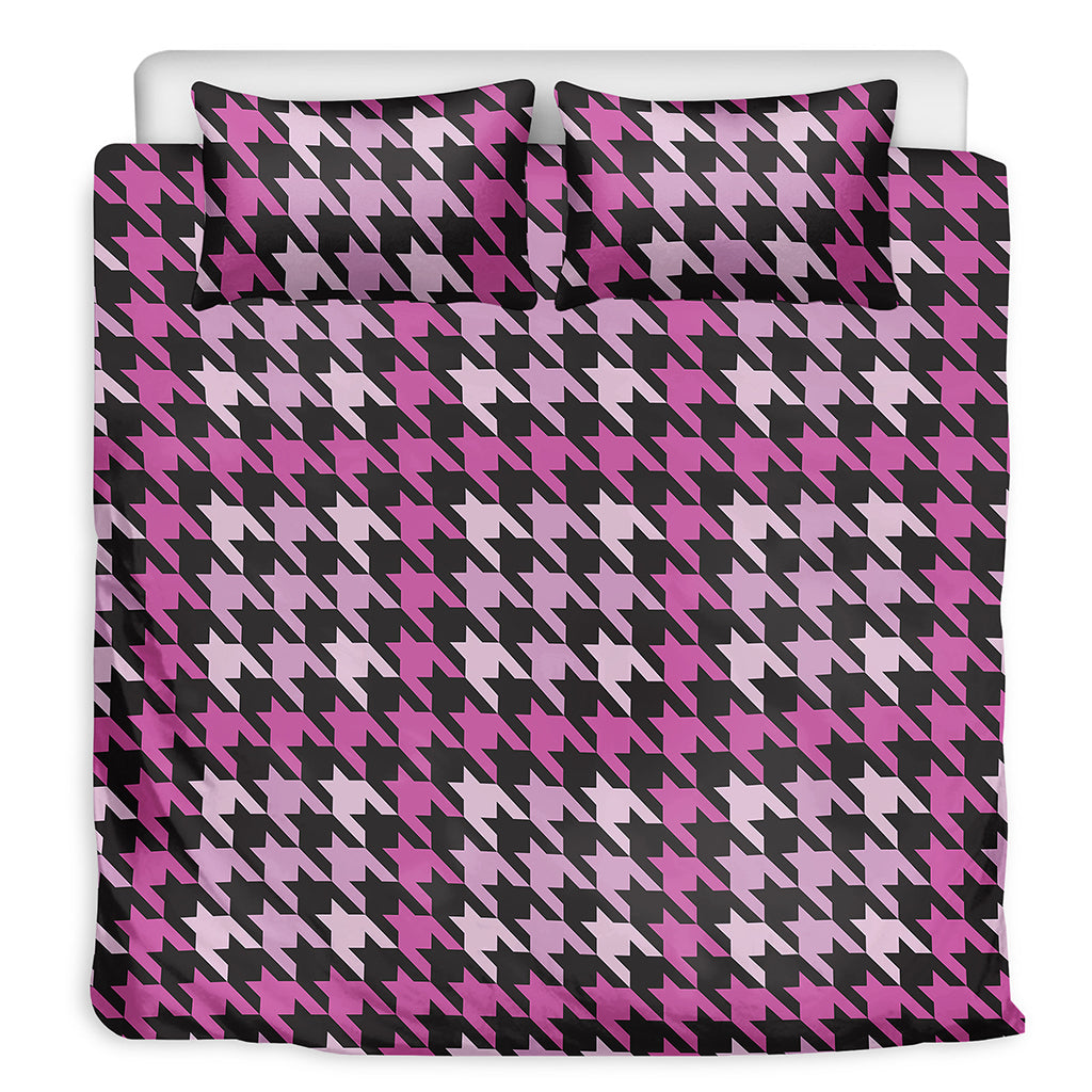 Pink Houndstooth Pattern Print Duvet Cover Bedding Set