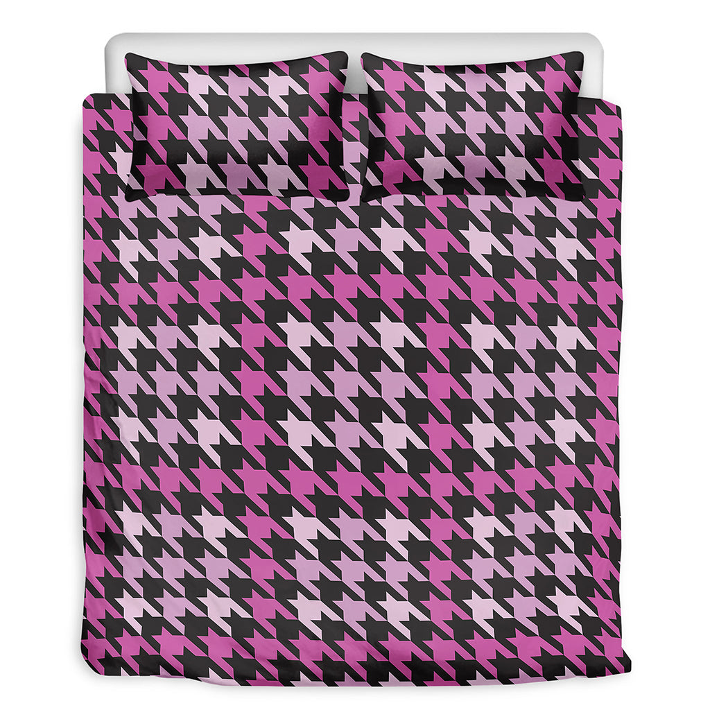 Pink Houndstooth Pattern Print Duvet Cover Bedding Set