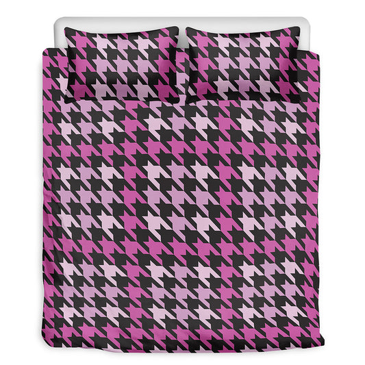 Pink Houndstooth Pattern Print Duvet Cover Bedding Set