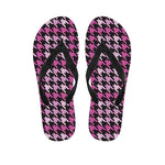Pink Houndstooth Pattern Print Flip Flops