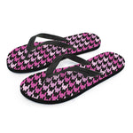 Pink Houndstooth Pattern Print Flip Flops