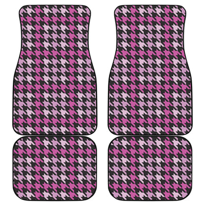 Pink Houndstooth Pattern Print Front and Back Car Floor Mats