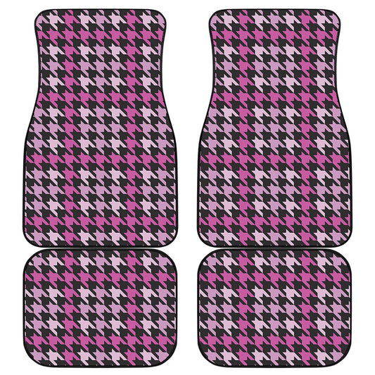 Pink Houndstooth Pattern Print Front and Back Car Floor Mats