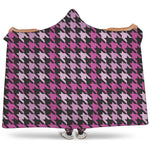 Pink Houndstooth Pattern Print Hooded Blanket
