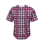 Pink Houndstooth Pattern Print Men's Baseball Jersey