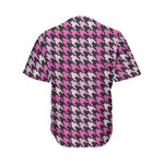 Pink Houndstooth Pattern Print Men's Baseball Jersey
