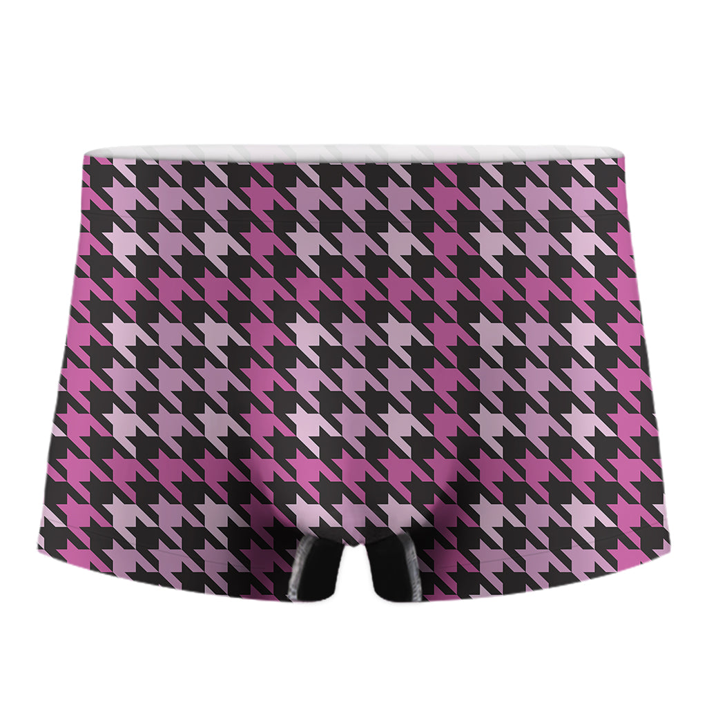 Pink Houndstooth Pattern Print Men's Boxer Briefs