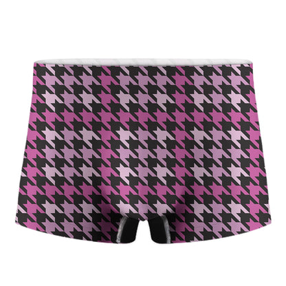 Pink Houndstooth Pattern Print Men's Boxer Briefs