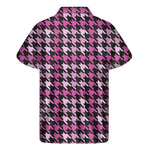 Pink Houndstooth Pattern Print Men's Short Sleeve Shirt