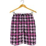 Pink Houndstooth Pattern Print Men's Shorts