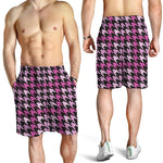 Pink Houndstooth Pattern Print Men's Shorts