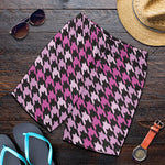 Pink Houndstooth Pattern Print Men's Shorts