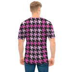 Pink Houndstooth Pattern Print Men's T-Shirt