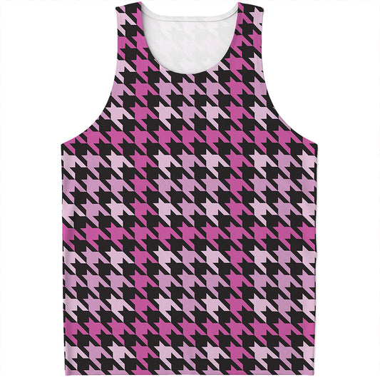 Pink Houndstooth Pattern Print Men's Tank Top