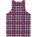 Pink Houndstooth Pattern Print Men's Tank Top