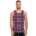 Pink Houndstooth Pattern Print Men's Tank Top