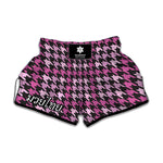 Pink Houndstooth Pattern Print Muay Thai Boxing Shorts