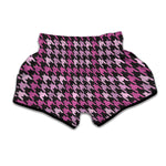 Pink Houndstooth Pattern Print Muay Thai Boxing Shorts