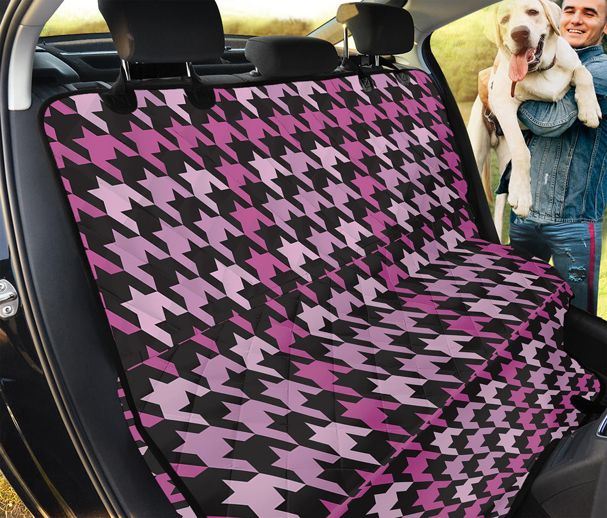 Pink Houndstooth Pattern Print Pet Car Back Seat Cover