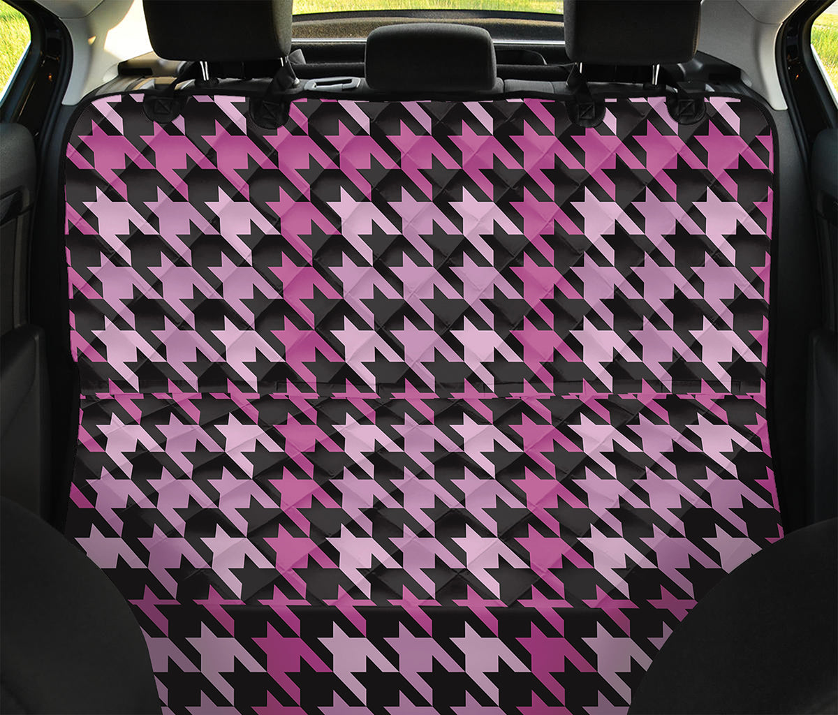 Pink Houndstooth Pattern Print Pet Car Back Seat Cover