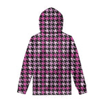 Pink Houndstooth Pattern Print Pullover Hoodie