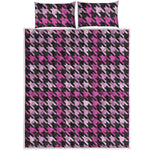 Pink Houndstooth Pattern Print Quilt Bed Set