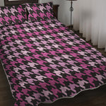 Pink Houndstooth Pattern Print Quilt Bed Set