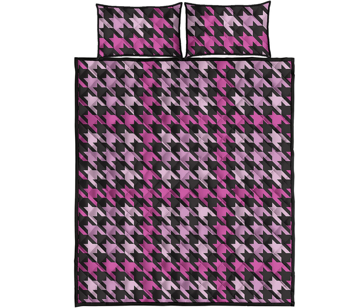 Pink Houndstooth Pattern Print Quilt Bed Set