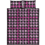 Pink Houndstooth Pattern Print Quilt Bed Set