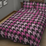 Pink Houndstooth Pattern Print Quilt Bed Set