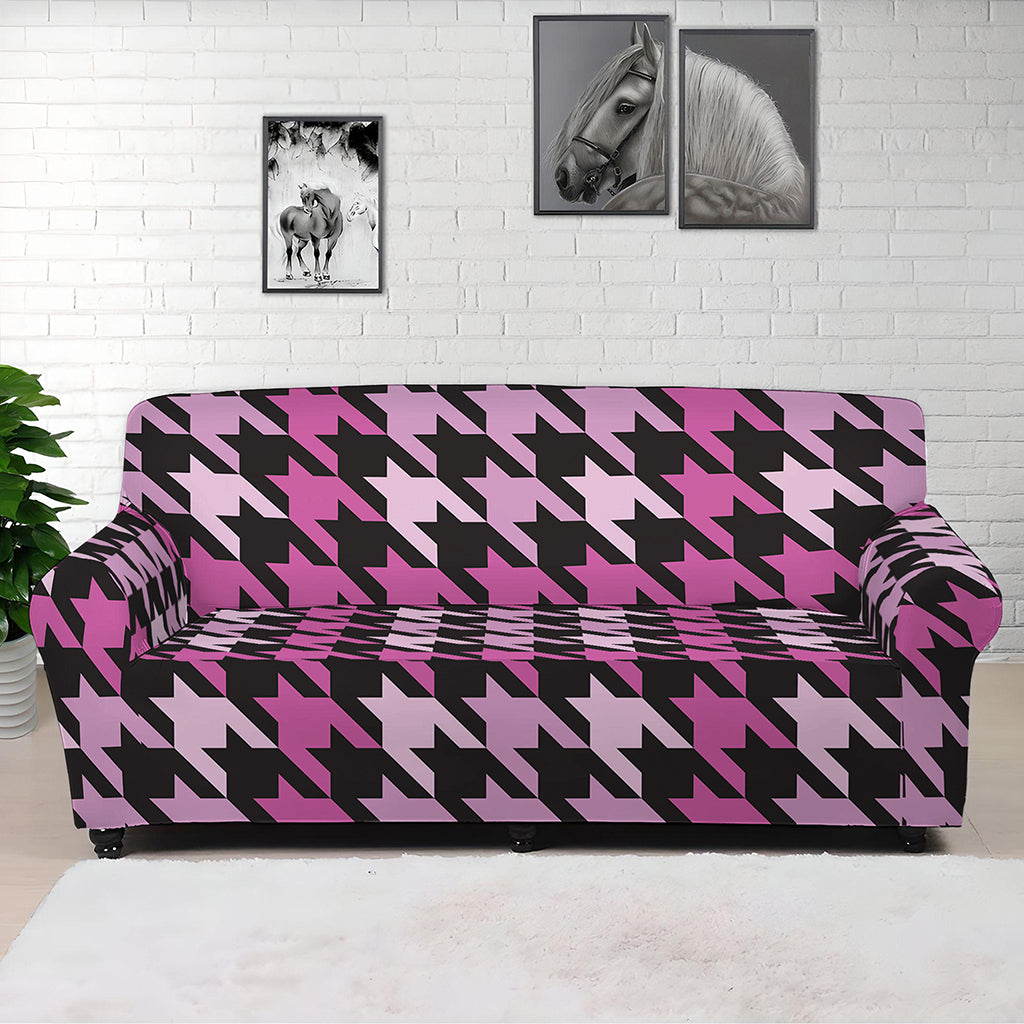 Pink Houndstooth Pattern Print Sofa Cover