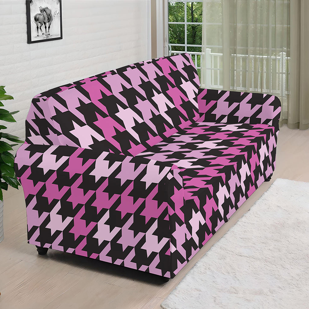 Pink Houndstooth Pattern Print Sofa Cover