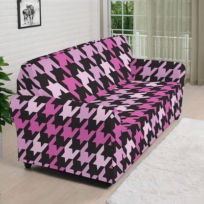 Pink Houndstooth Pattern Print Sofa Cover