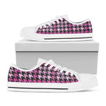 Pink Houndstooth Pattern Print White Low Top Shoes