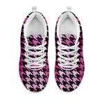 Pink Houndstooth Pattern Print White Sneakers