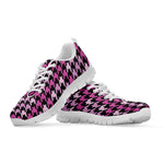 Pink Houndstooth Pattern Print White Sneakers