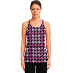 Pink Houndstooth Pattern Print Women's Racerback Tank Top