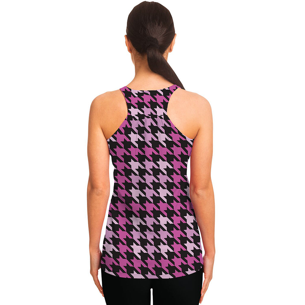 Pink Houndstooth Pattern Print Women's Racerback Tank Top