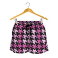 Pink Houndstooth Pattern Print Women's Shorts
