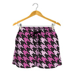 Pink Houndstooth Pattern Print Women's Shorts