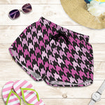 Pink Houndstooth Pattern Print Women's Shorts