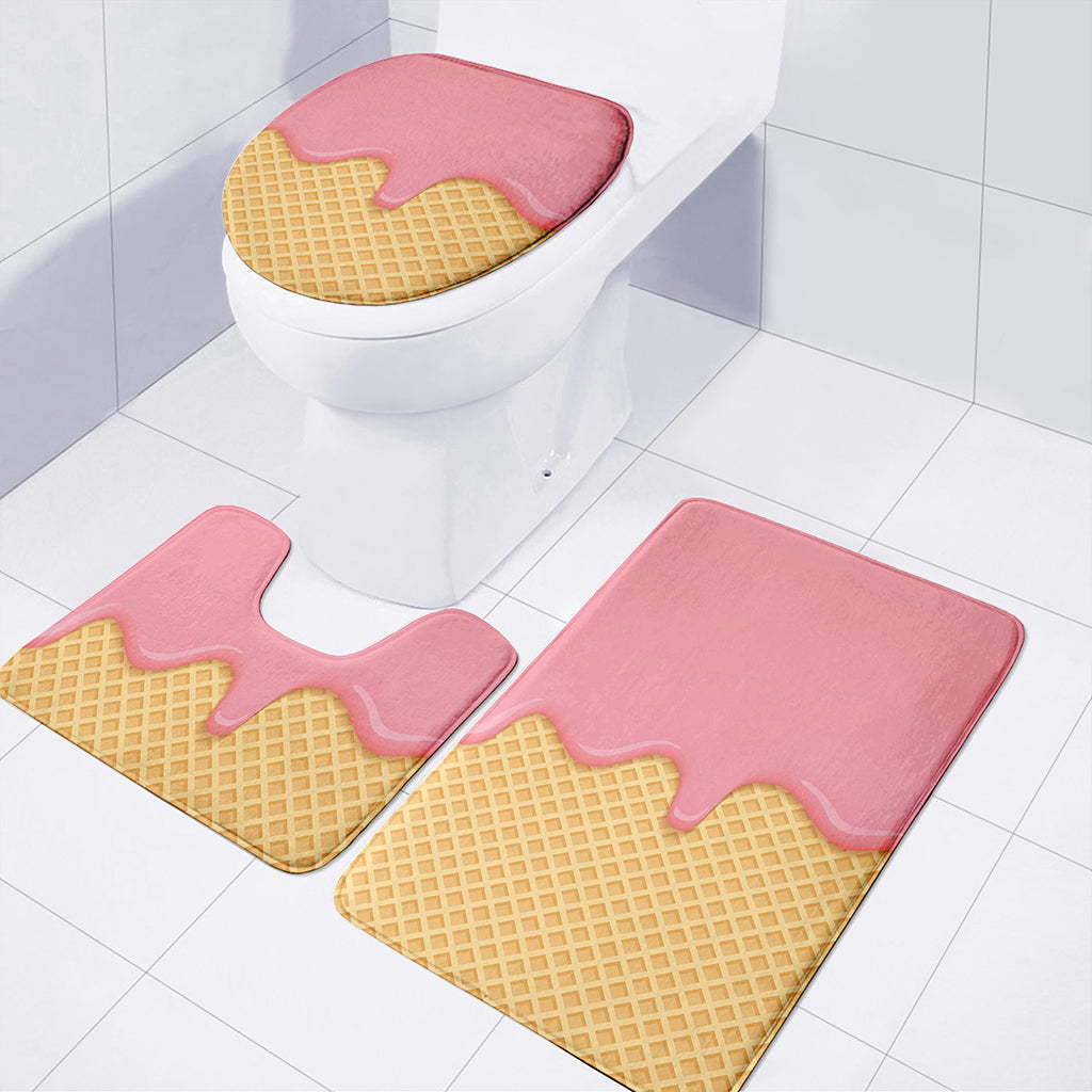 Pink Ice Cream Melted Print 3 Piece Bath Mat Set
