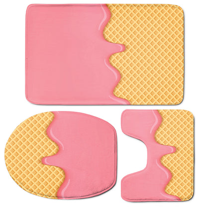 Pink Ice Cream Melted Print 3 Piece Bath Mat Set