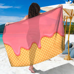 Pink Ice Cream Melted Print Beach Sarong Wrap