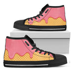 Pink Ice Cream Melted Print Black High Top Shoes