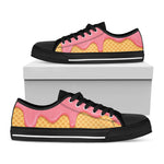 Pink Ice Cream Melted Print Black Low Top Shoes