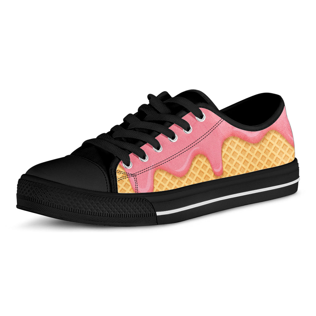 Pink Ice Cream Melted Print Black Low Top Shoes