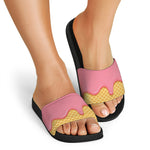 Pink Ice Cream Melted Print Black Slide Sandals